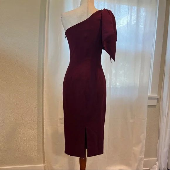 Dress the Population One-Shoulder Wine Sheath Dress XS NWT - Picture 3 of 12